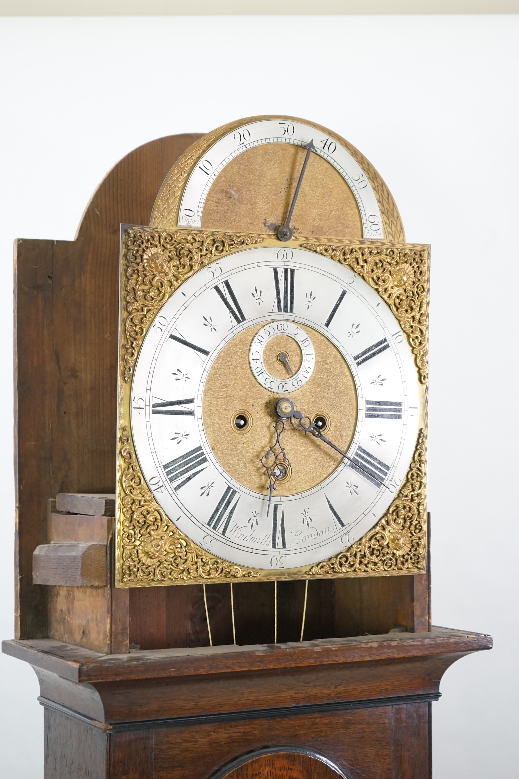 Windmills of London. A George III oak cased eight day longcase clock